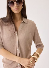 Linen Knit Rib 3/4 Sleeve Shirt