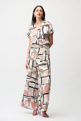 Abstract Casual V-Neck Collared Blouse