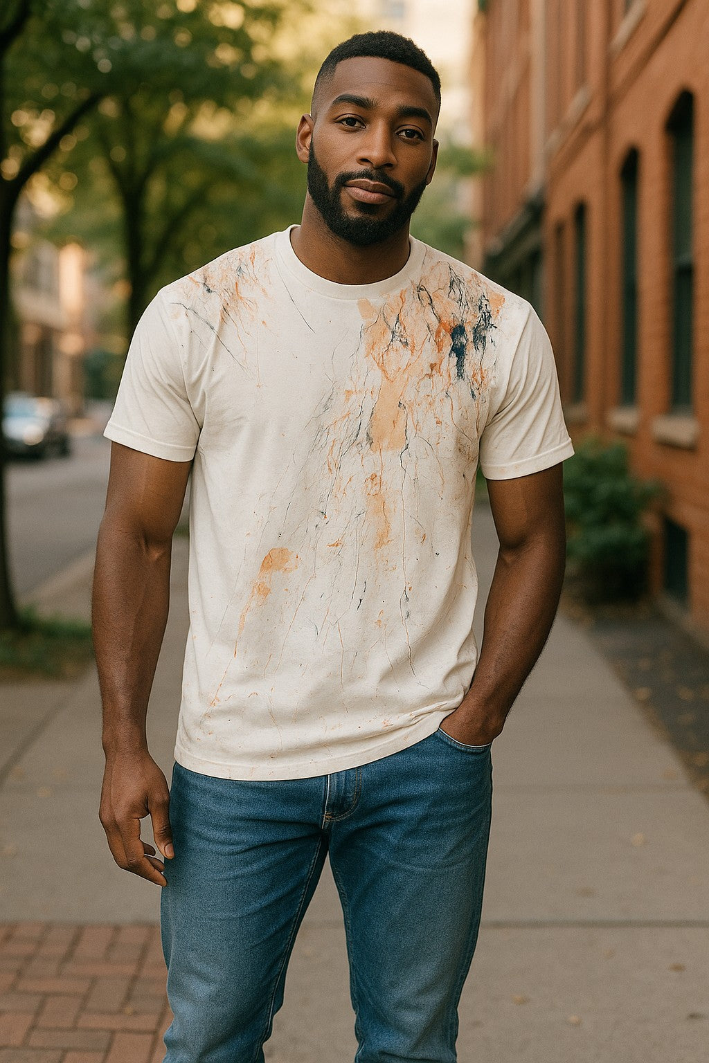 672CP White-Orange Hand Painted Tee