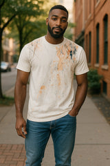 672CP White-Orange Hand Painted Tee