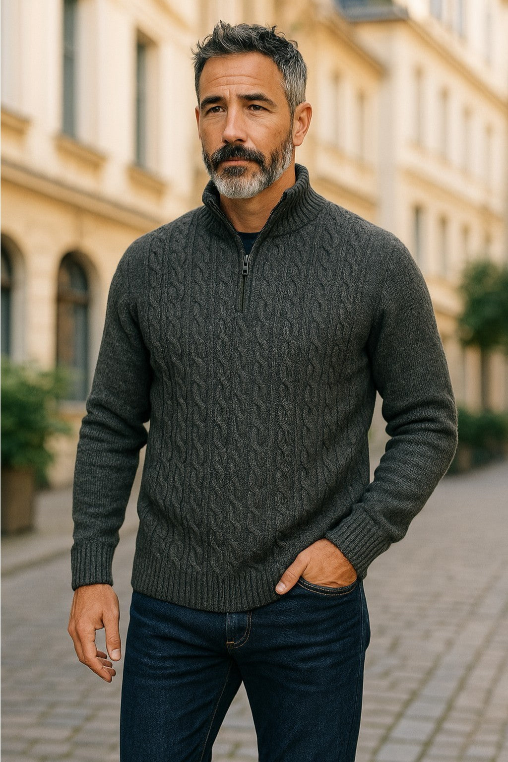 936 Pierce Charcoal Cable Quarter Zip