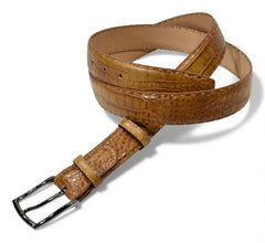 B04 Marcello Camel Men's Leather Embossed Croc Belt