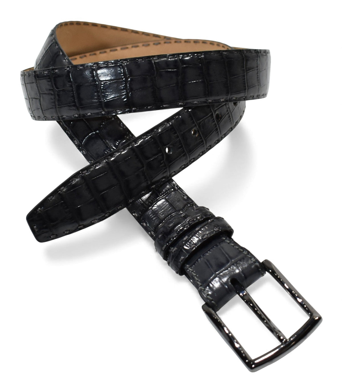 B04 Marcello Charcoal Men's Leather Embossed Croc Belt