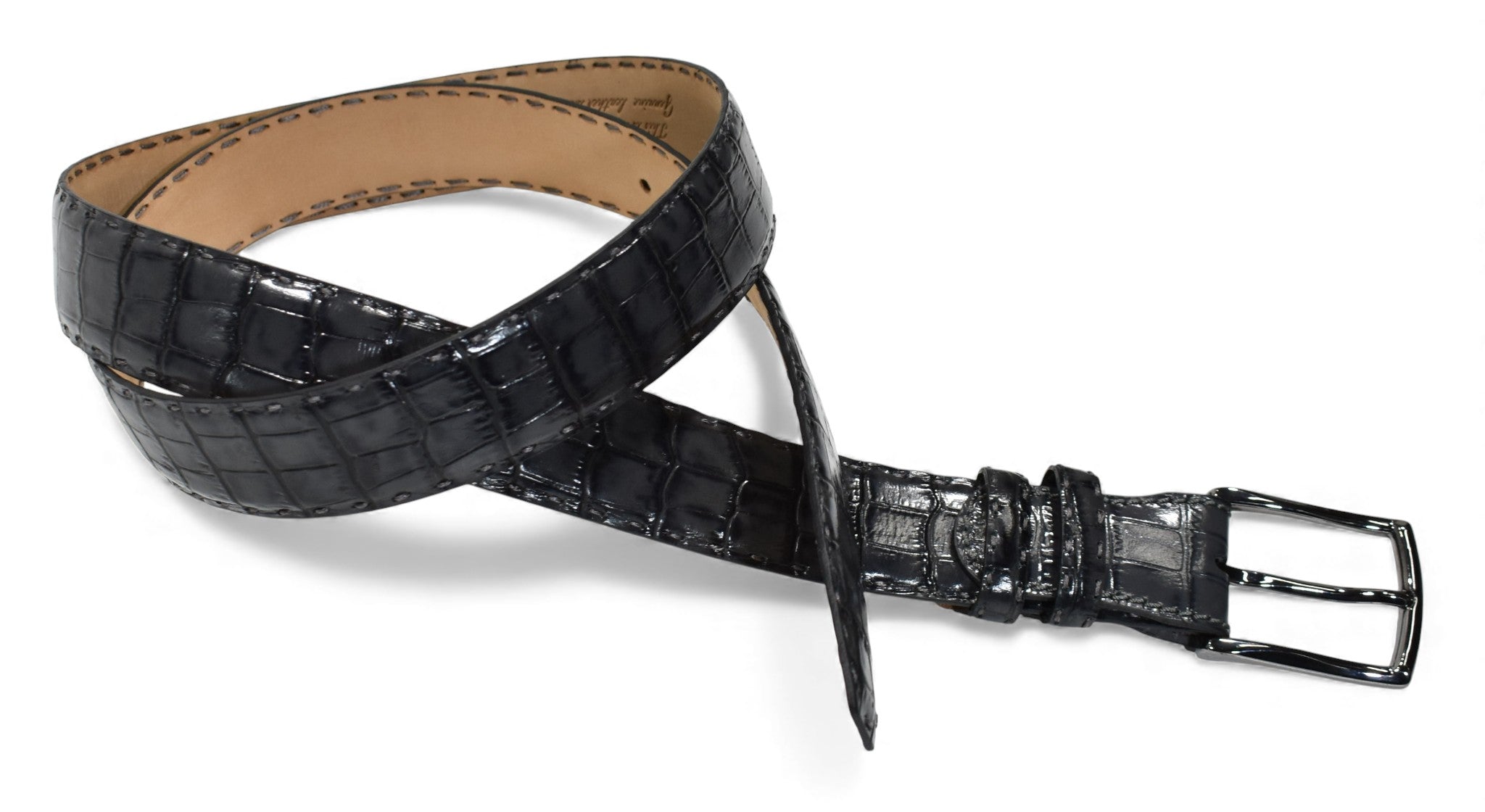 B04 Marcello Charcoal Men's Leather Embossed Croc Belt