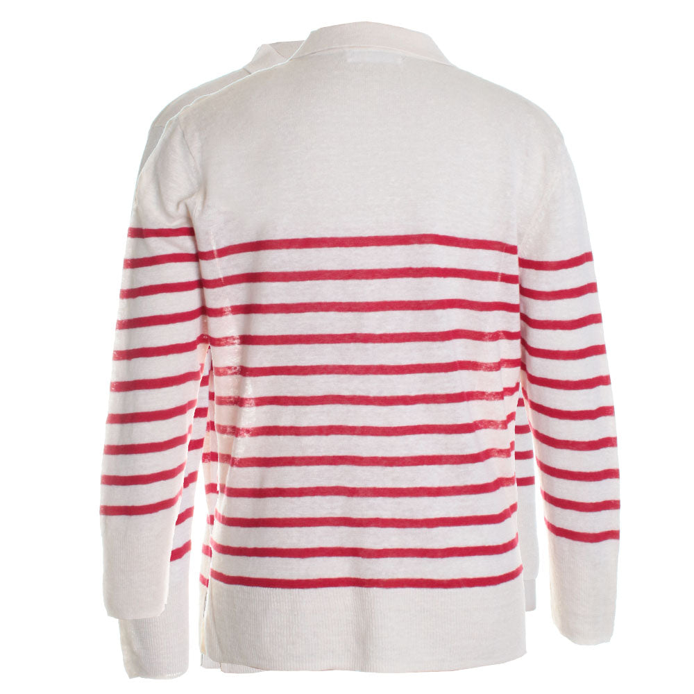 Linen Knit Stripe Long Sleeve Polo
