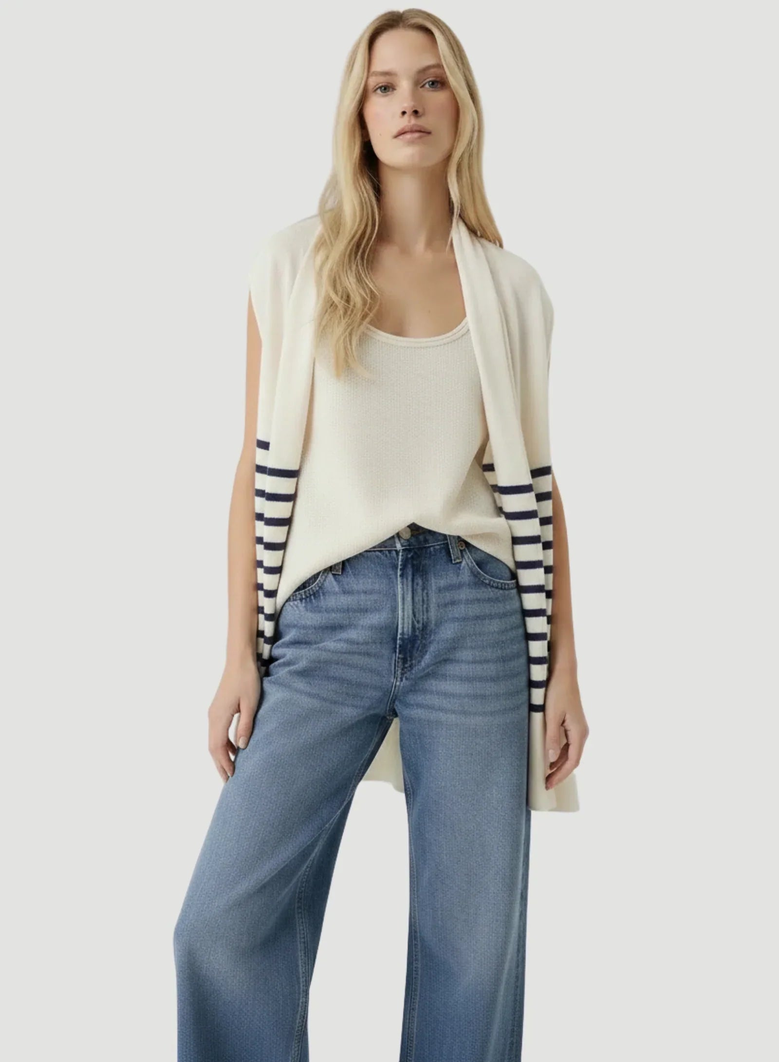 Linen Knit Stripe Sleeveless Cardigan