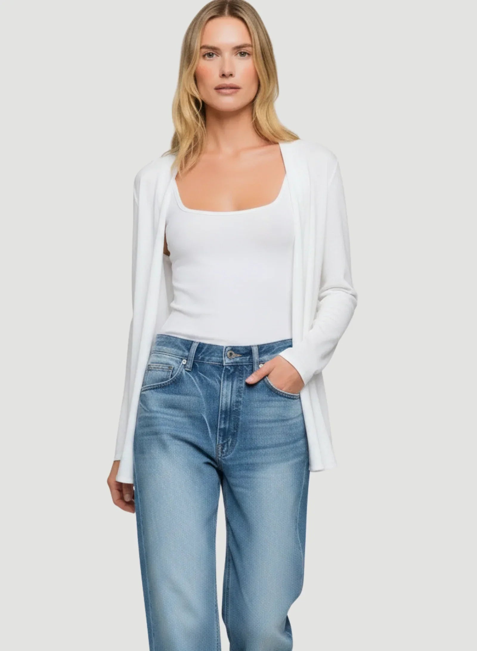 Stretch Linen Open Cardigan
