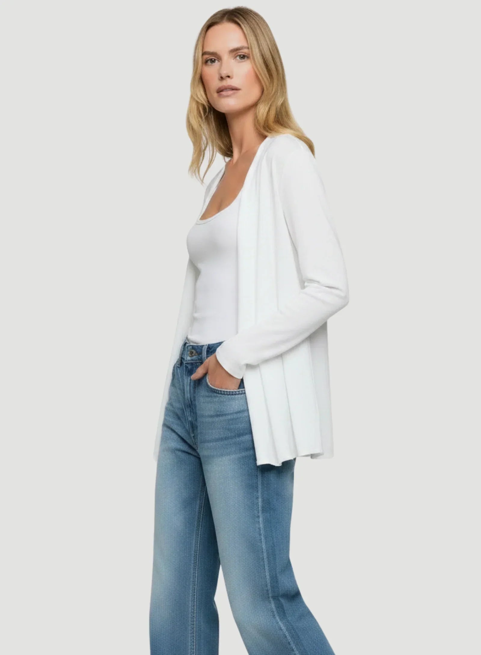 Stretch Linen Open Cardigan