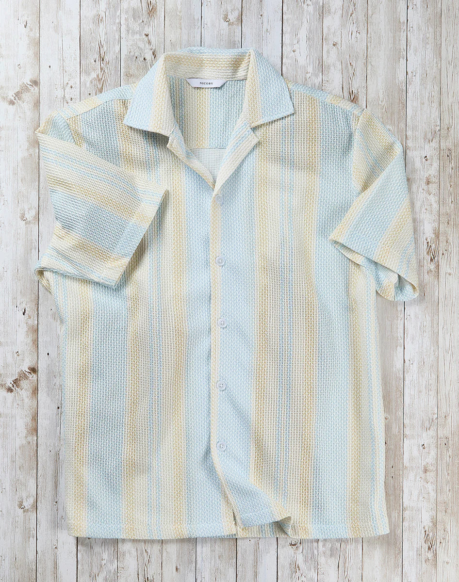 NI49424 Texture Big Print Variegated Stripe Camp Shirt