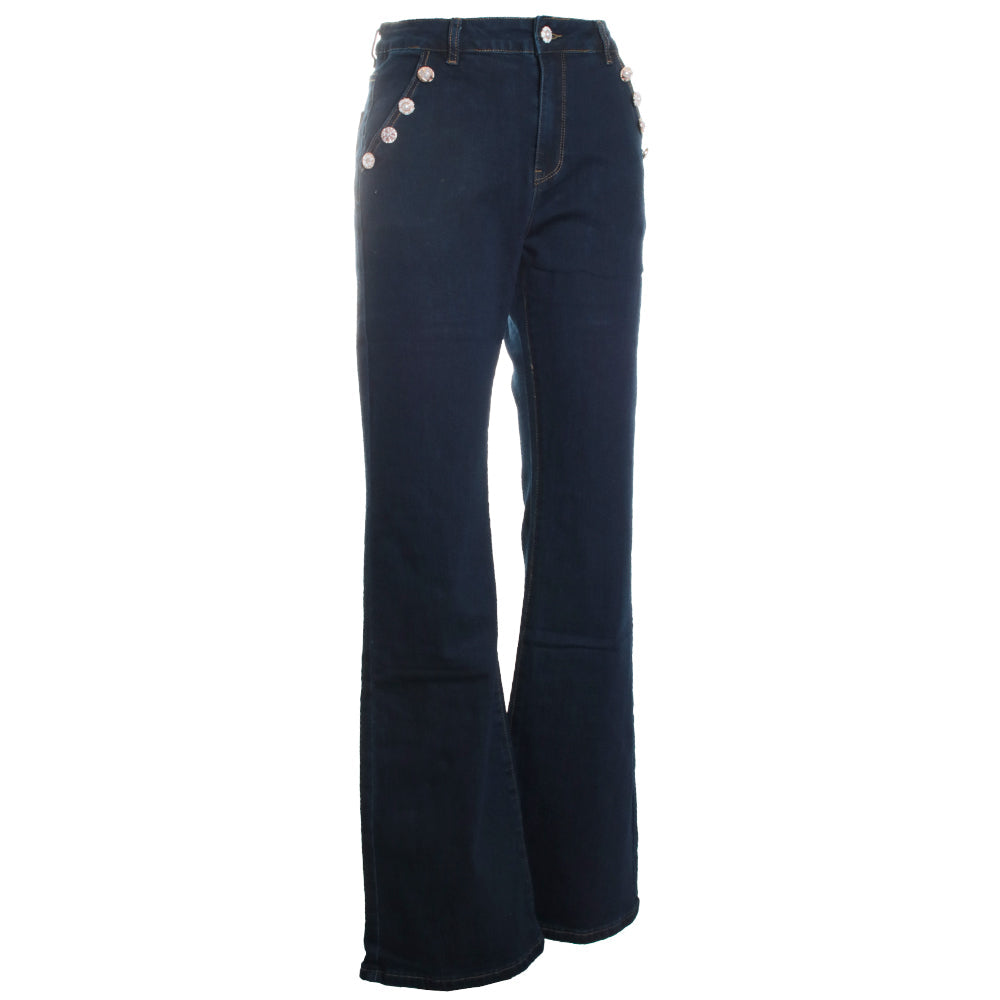 Diagonal Button Trim Denim Jean