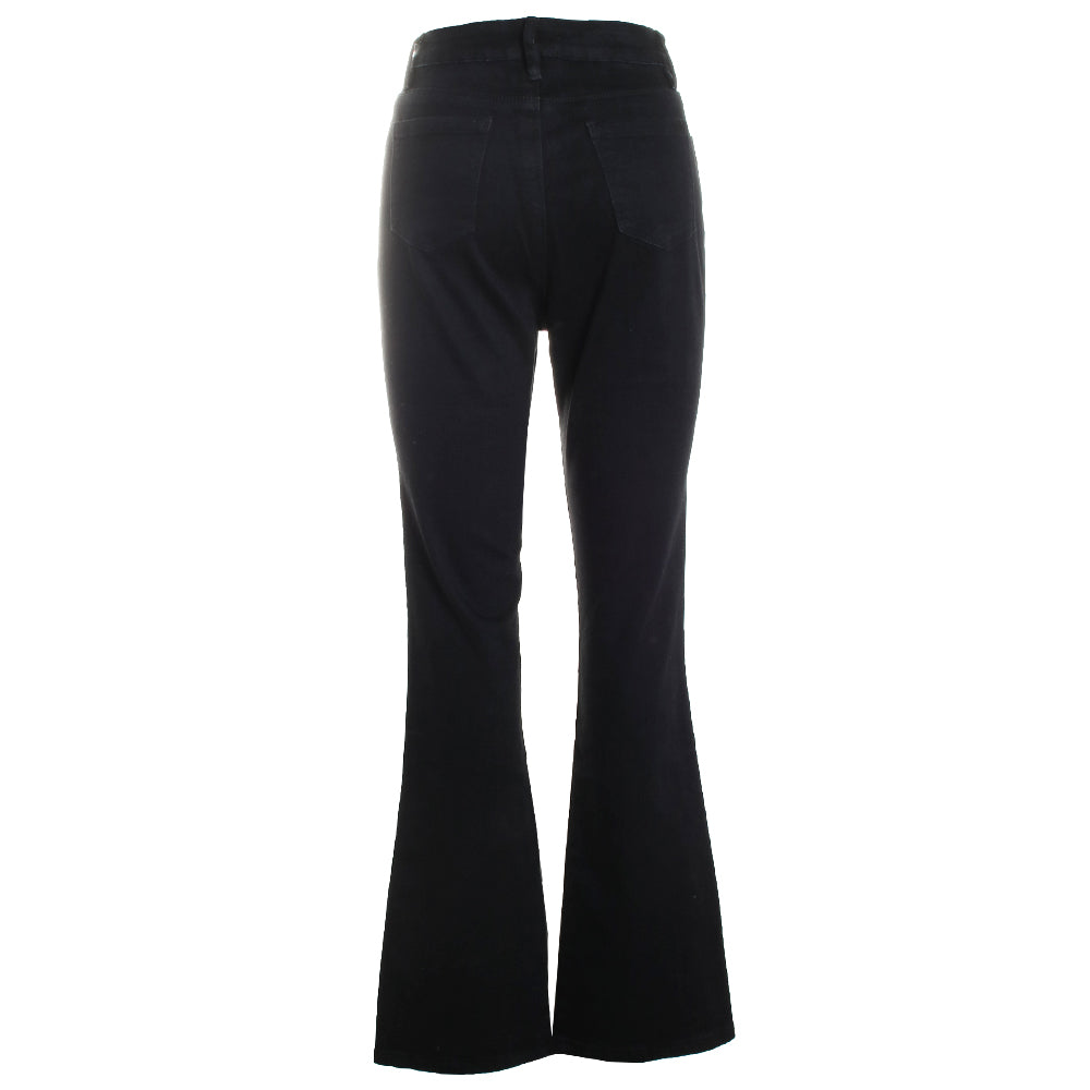 Patent Leather Button Details Straight Leg Jeans
