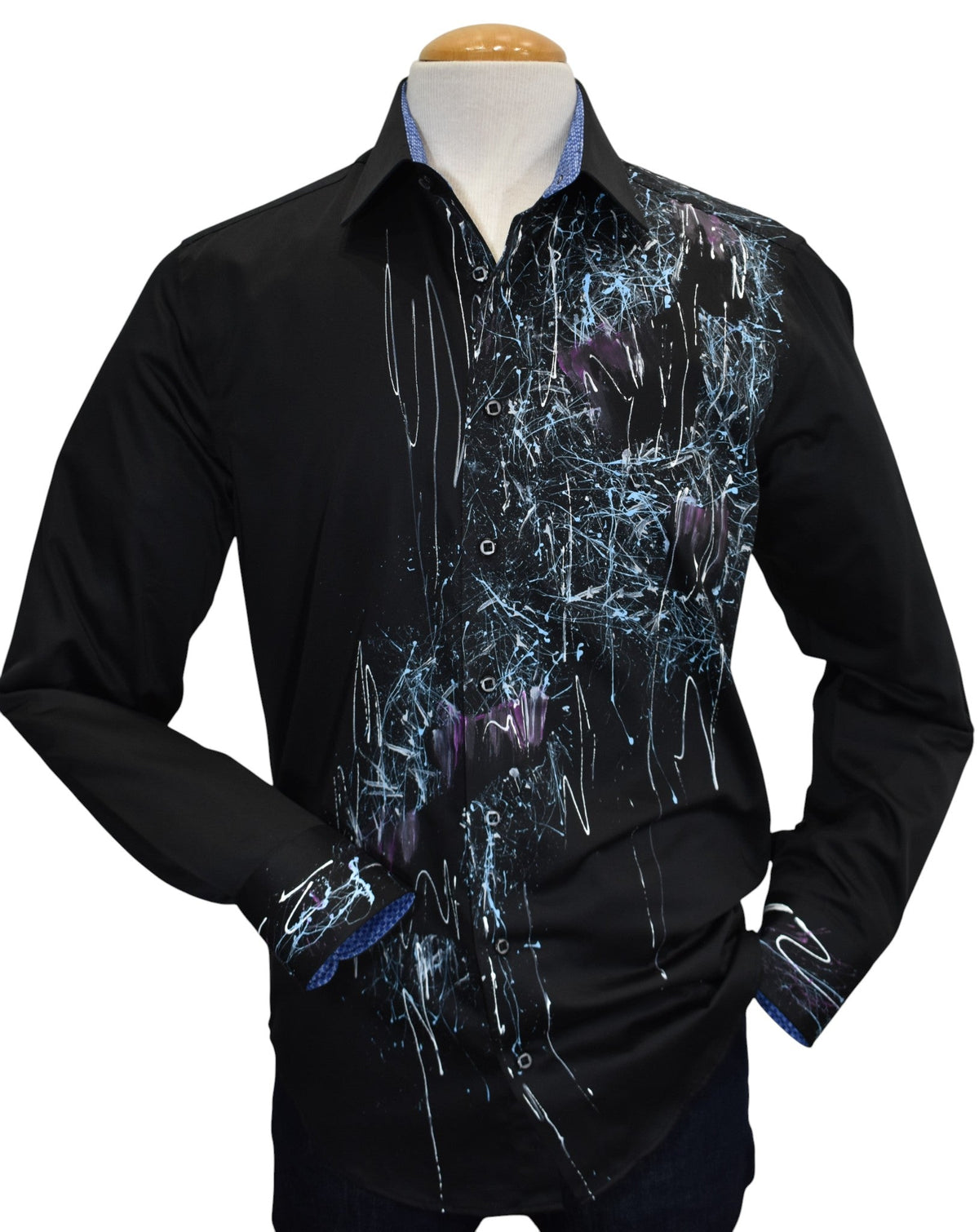 W614P Hand Painted Black Sport Shirt