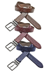 B02 Marcello Men's Ostrich Embossed Leather Belt Wine