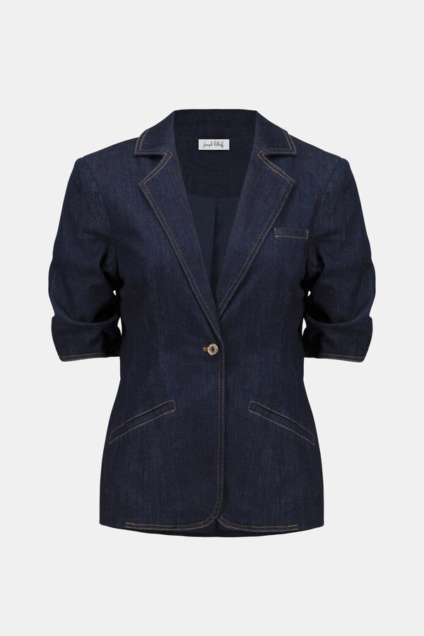 Denim Blazer With Puff Sleeves